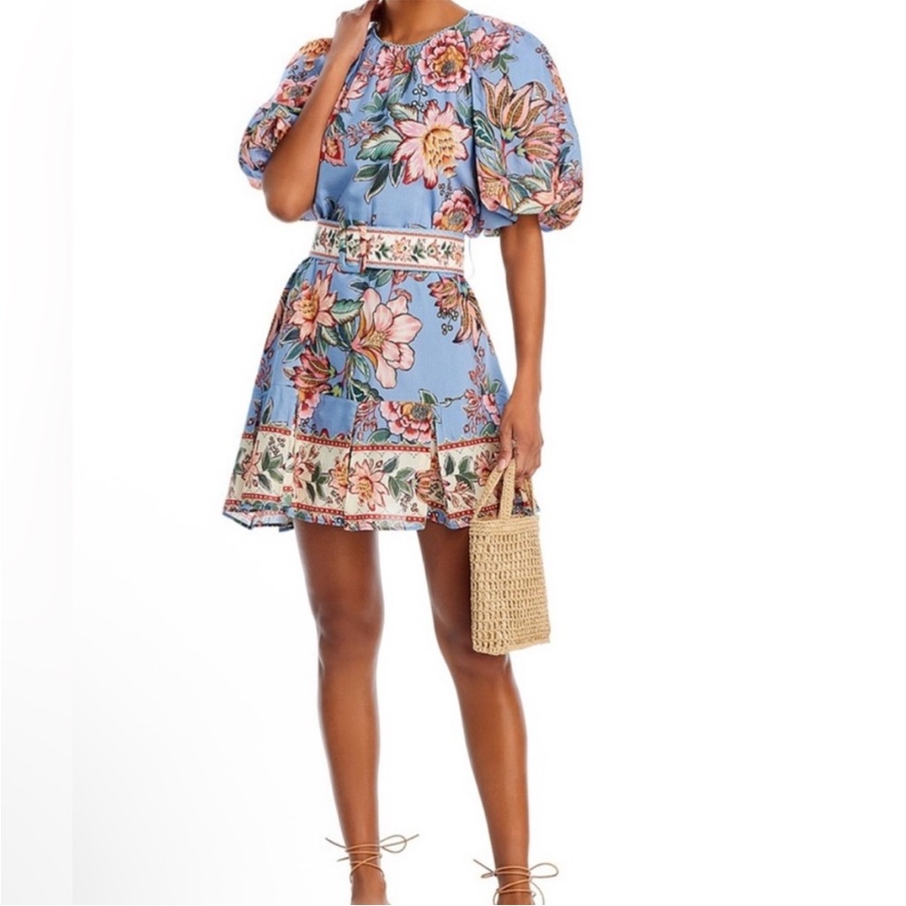 Farm Rio Wonderful Bouquet Floral Mini Blue Dress